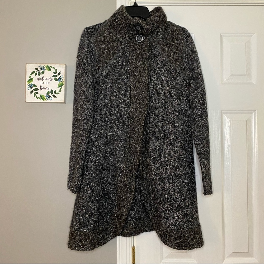 PrAna Angelica Duster Sweater Cardigan Coal Gray Cotton Blend Knit Medium Womens